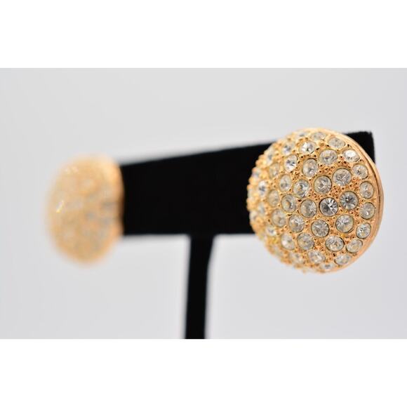 Roman Vintage Earrings Gold Rhinestone Crystal Round Ball Signed 1980s Bin1 - Picture 2 of 12